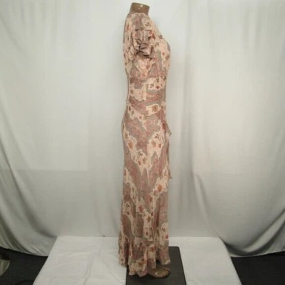 NEW ALLSAINTS Womens Midi Dress Clay Pink Size 6 Brea Cascade V-Neck Ruffled - Picture 4 of 10